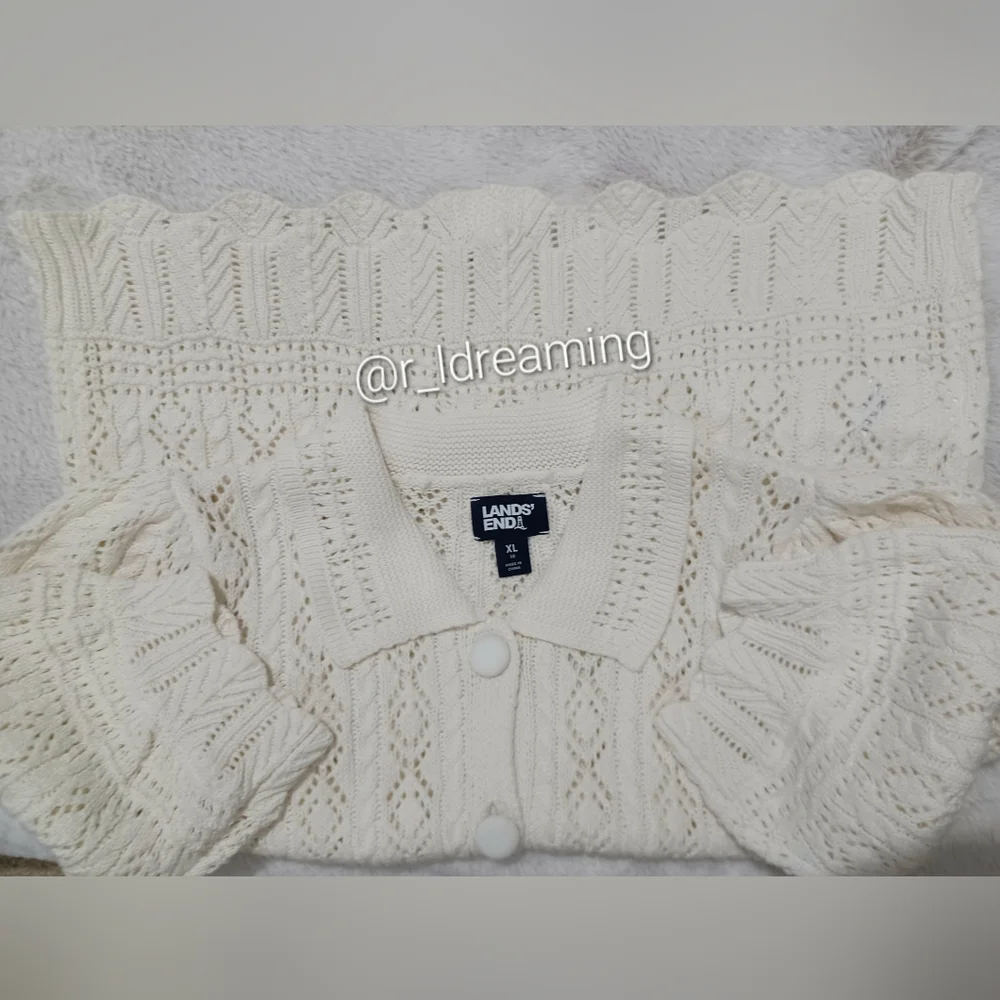 NWOT Lands' End Lace Pointelle Puff Sleeve Cardigan Sweater Size XL - Picture 4 of 7